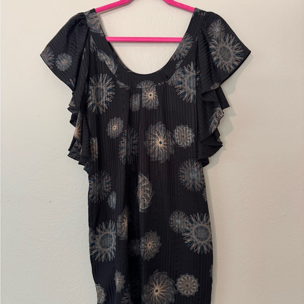 7 For All Mankind Black Dress with Blue Floral Design